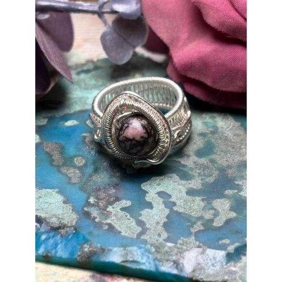 Artisan Rhodonite Ring Size 8 - Picture 1 of 10